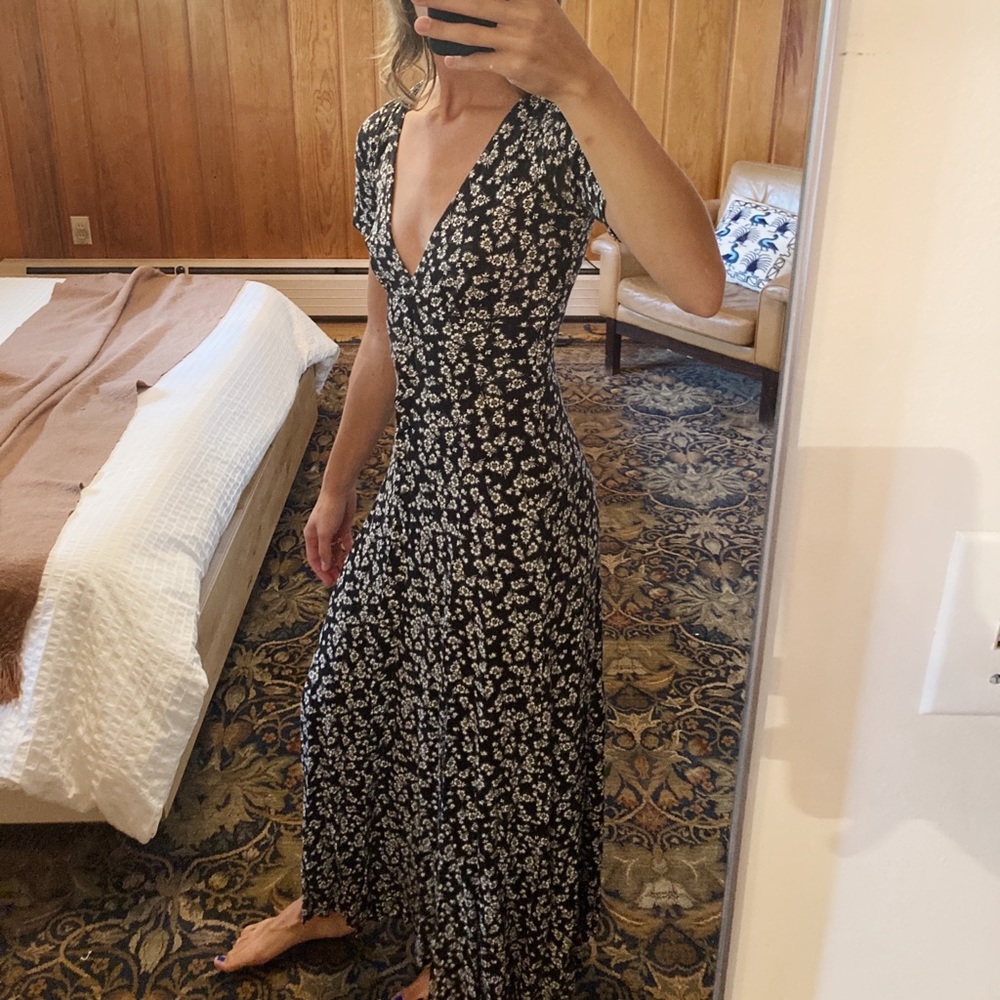 ASOS Ditsy Floral Deep V Maxi Dress with Slits